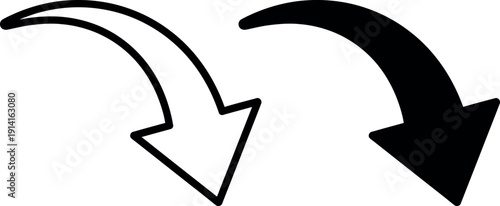 Black and white curved arrows pointing down