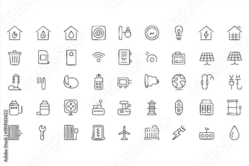 Connected device thin line vector set for modern houses