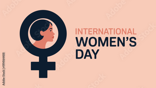 international women’s day banner with female symbol and woman profile illustration, empowerment equality celebration poster design