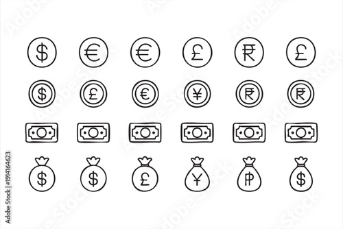 Cash and payment infographic icons in minimal style