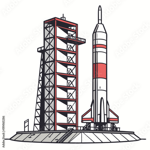 Rocket on launchpad with tower space