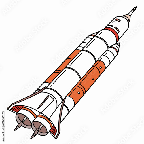 Orange white and red cartoon rocket ship spaceship