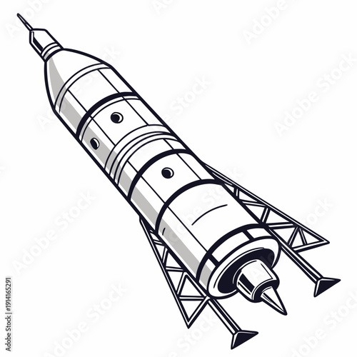 Black and white of a rocket on a launchpad space spacecraft 1