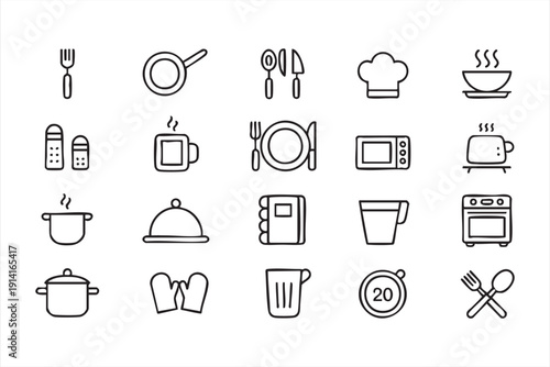Culinary Utensils and Appliance Outline Icon Collection