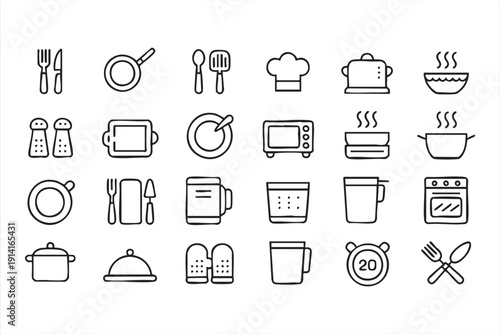 Cooking Equipment Line Art Set for Recipe Apps