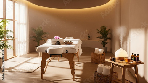 Serene Spa Room - A Tranquil Oasis for Relaxation and Wellness Treatments.