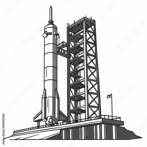 Rocket on launchpad with tower space 3
