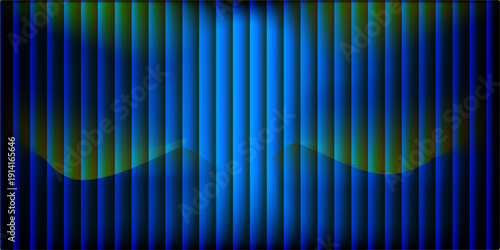 A blue theater curtain, a wavy velvet drape illuminated by a circular spotlight. Vector background 