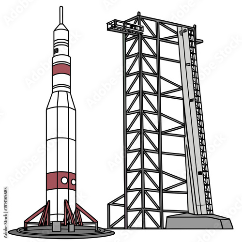 Rocket on launchpad with service tower space