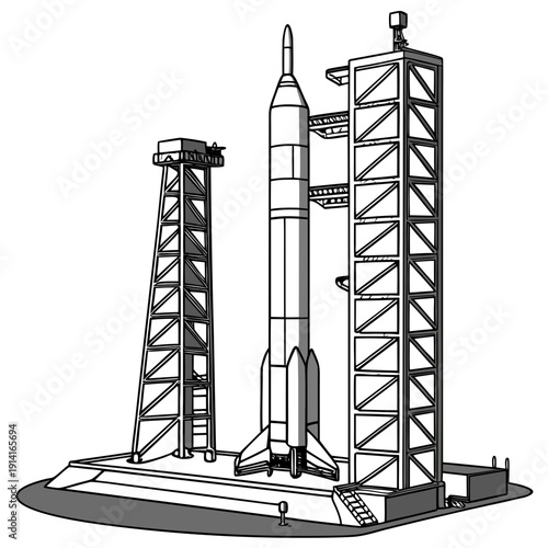 Rocket on launchpad with towers space shuttle