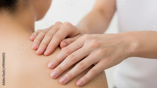 Close-up of a person receiving a shoulder massage for relaxation and pain relief.