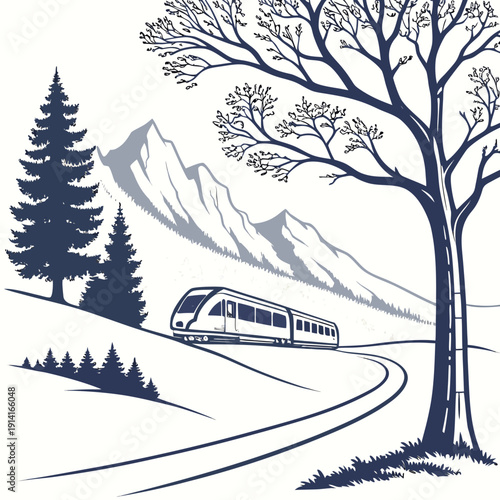 Train traveling through mountainous landscape with trees 3