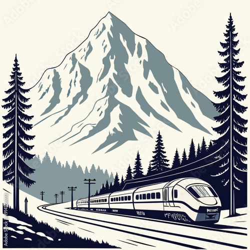 Train traveling through mountainous landscape with pine trees 4