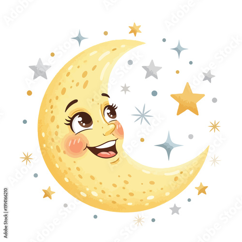 Smiling Moon with Stars