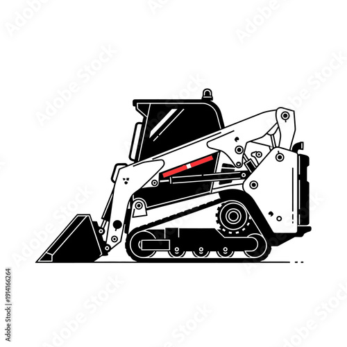 Compact tracked loader with bucket, modern construction vehicle illustration