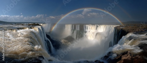 iguazu falls panorama with rainbow