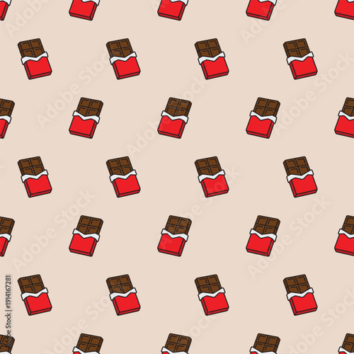 Vector seamless pattern with chocolate bars in red wrappers