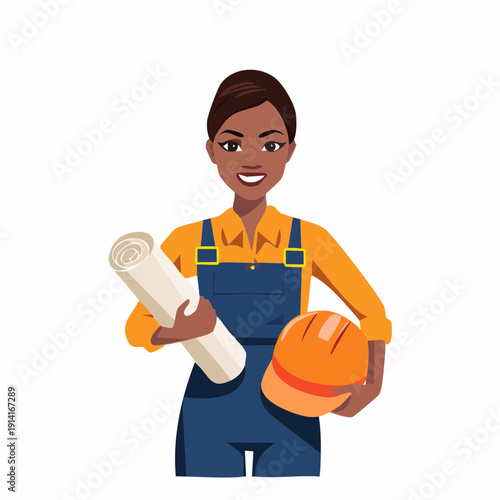 A person working in a profession holding a blueprint and hard hat, representing people at work in their field