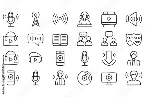 Streaming and Radio Icons for App Interface Design, Media Dashboards, Player Controls