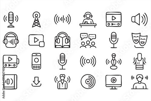 Audio Player and Broadcast Icons for Web Applications, Streaming Interfaces, SaaS Tools