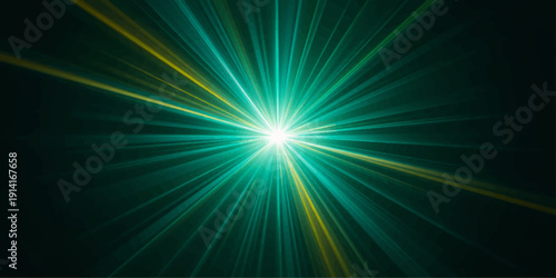Abstract blue background with glowing light burst and bright energy rays featuring a shiny star flare and neon laser pattern for a modern space design