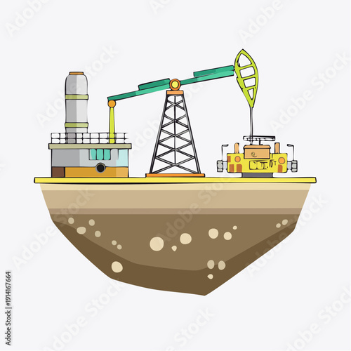 Oil Pump Jack in Oil Field – Oil and Gas Industry Vector Illustration