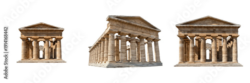 Bilde på lerret Set of Ancient Greek Temple Ruins and Classical Doric Columns Isolated on White