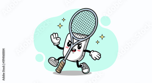 Playful Tennis Racket Character Mascot Animation.