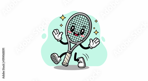 Playful Tennis Racket Mascot Character Illustration.