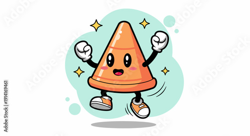 Playful Cartoon Traffic Cone Character Dancing.