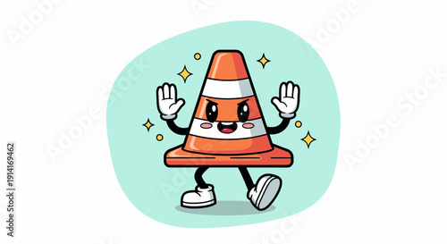 Playful Cartoon Traffic Cone Mascot Character.
