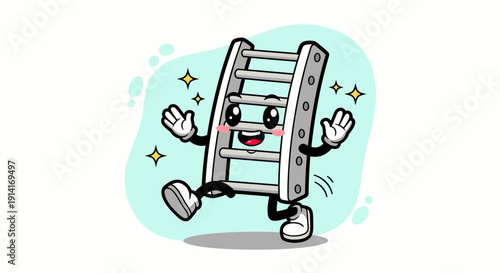 Playful Dancing Ladder Character Cartoon Illustration.
