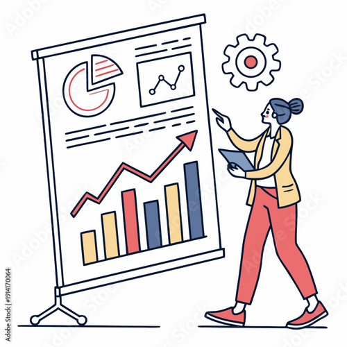 Woman presenting data on a flip chart presentation