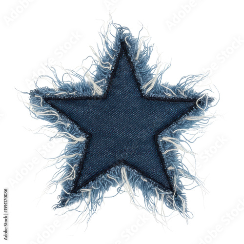 Distressed denim star with frayed edges