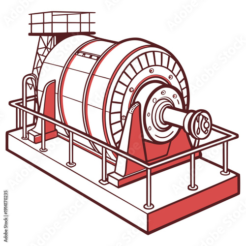 Red and white of a ball mill machine industrial mining equipment