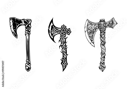 Decorative Axe Weapon Vector Illustration Set