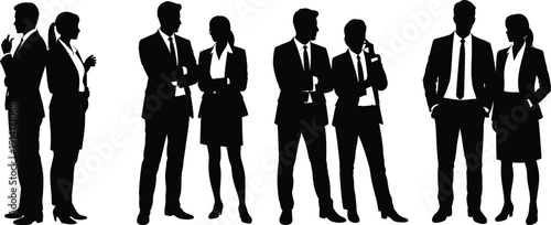 Business people silhouettes teamwork discussion corporate professionals standing together isolated on white background vector illustration leadership collaboration concept office meeting strategy 