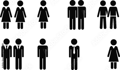 Collection of Black and White Stick Figure Icons Representing People stick figures human