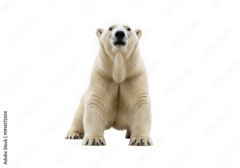 Fototapeta premium Close-up of a powerful polar bear looking forward, isolated with background removal for versatile design applications.