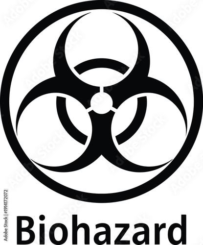 A biohazard symbol on a white background warning of potential biological threats