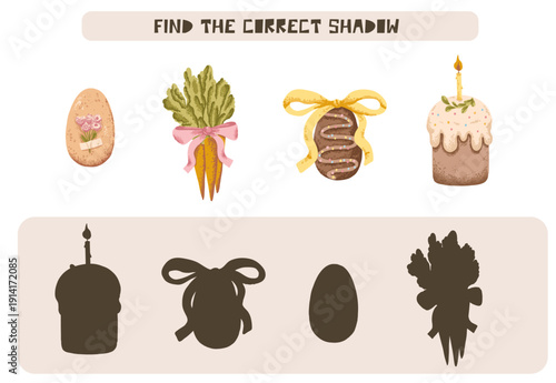 Find correct shadow game with Easter egg and cake