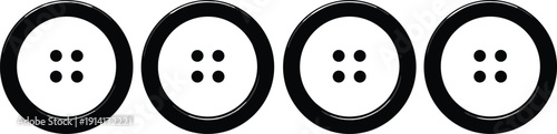 Set of Four Hole Sewing Buttons Vector Illustration, Black and White Plastic Clothing Fasteners, Garment Accessories Icon Template for Fashion Design,