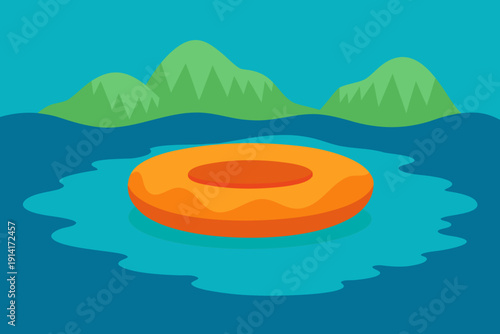 Vibrant orange life preserver floating on calm waters