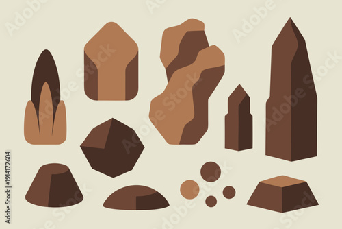 Collection of various rock formations and stones