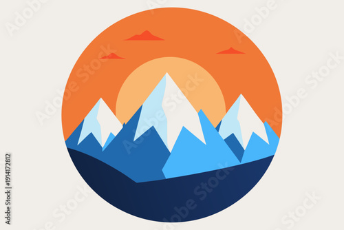 Mountain range landscape with sunset