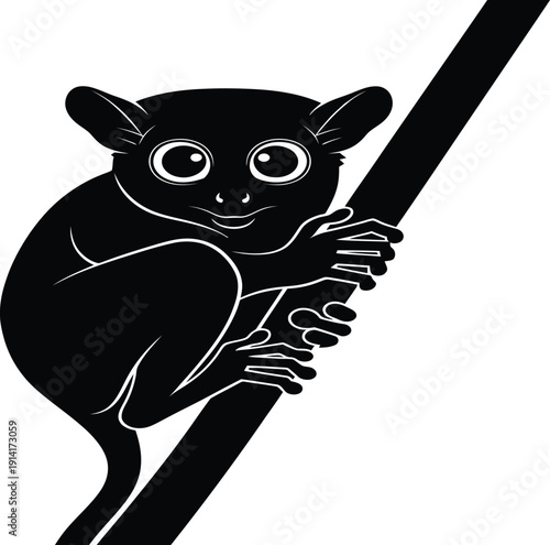 A black and white illustration of a small primate