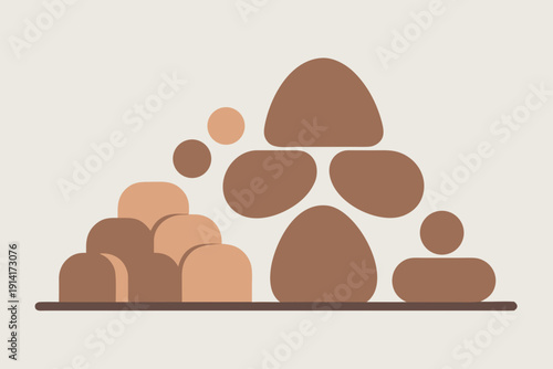 Brown stones on a shelf