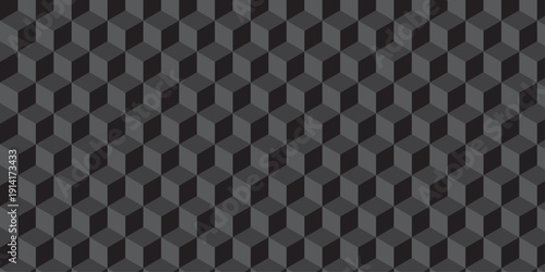 Black cube seamless creative cubes decoration triangle wall and wallpaper textile vector square tile, mosaic endless repeat hexagon block texture background.