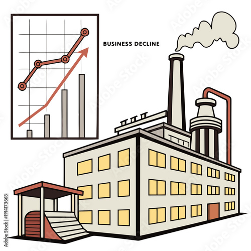 Factory building with business decline graph industrial