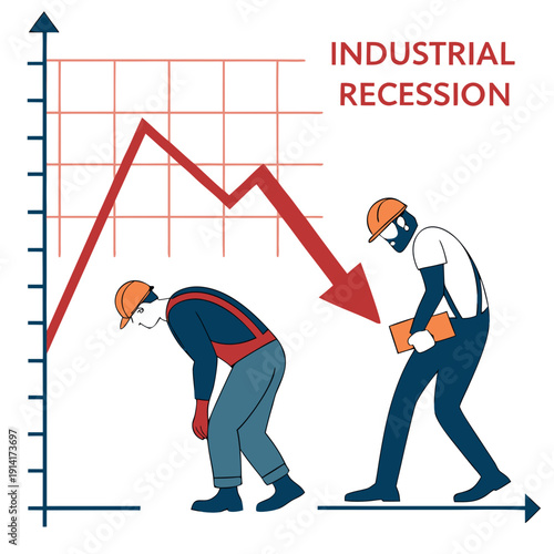 Industrial recession graph with two workers chart construction workers
